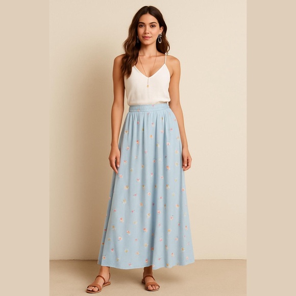 maxou Dresses & Skirts - VTG Maxou Icy Blue Floral Maxi Womens Skirt Size 2X Cottagecore Coquette Boho